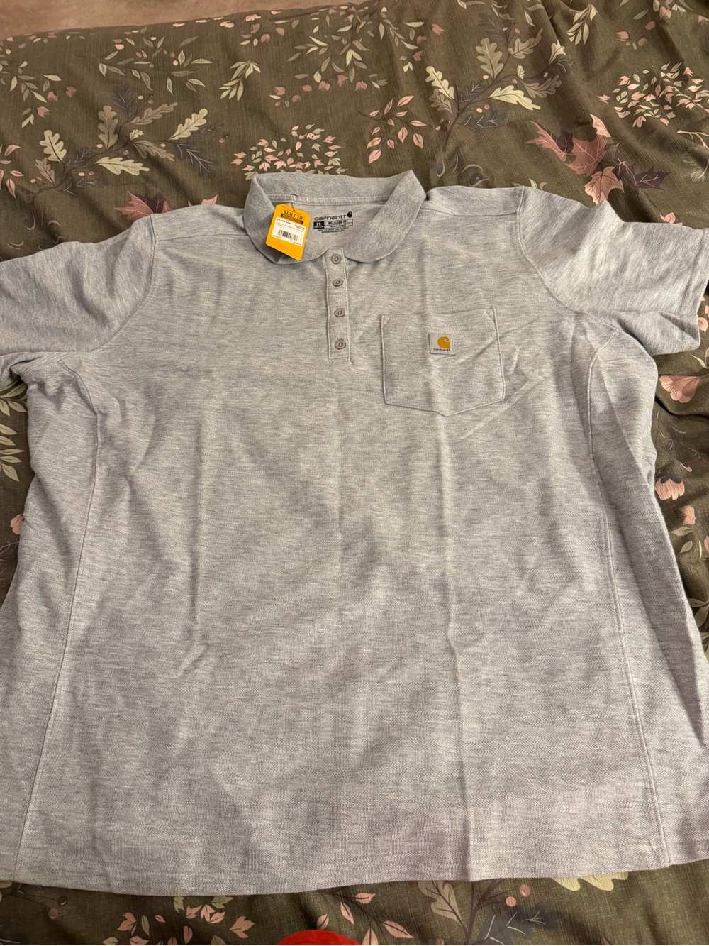 Carhartt Light Heather Gray Henley Polo with Chest Pocket